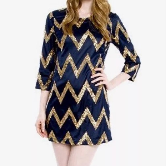 Julie Brown Dresses & Skirts - JB By Julie Brown Blue With Gold Cocktail Dress